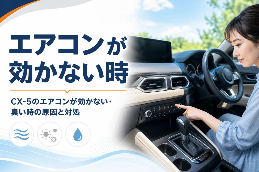 夏の車内でエアコンの吹き出し口と操作パネルを映したアイキャッチ