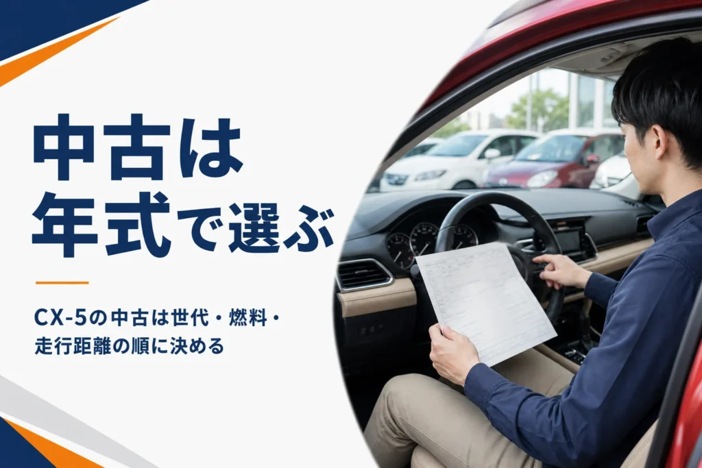 中古SUVのメーターと車検証を確かめる様子