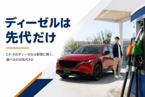 給油所に止まったSUVと軽油・レギュラーの給油ノズル