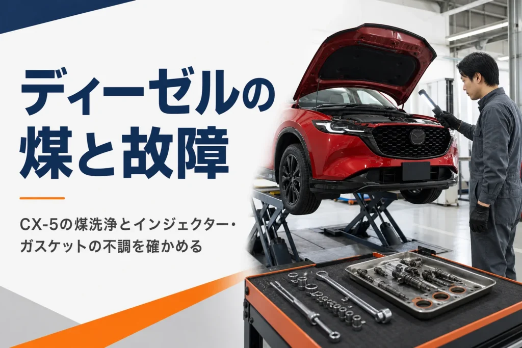 先代CX-5ディーゼルの煤洗浄と故障の確かめ方を解説する記事のアイキャッチ