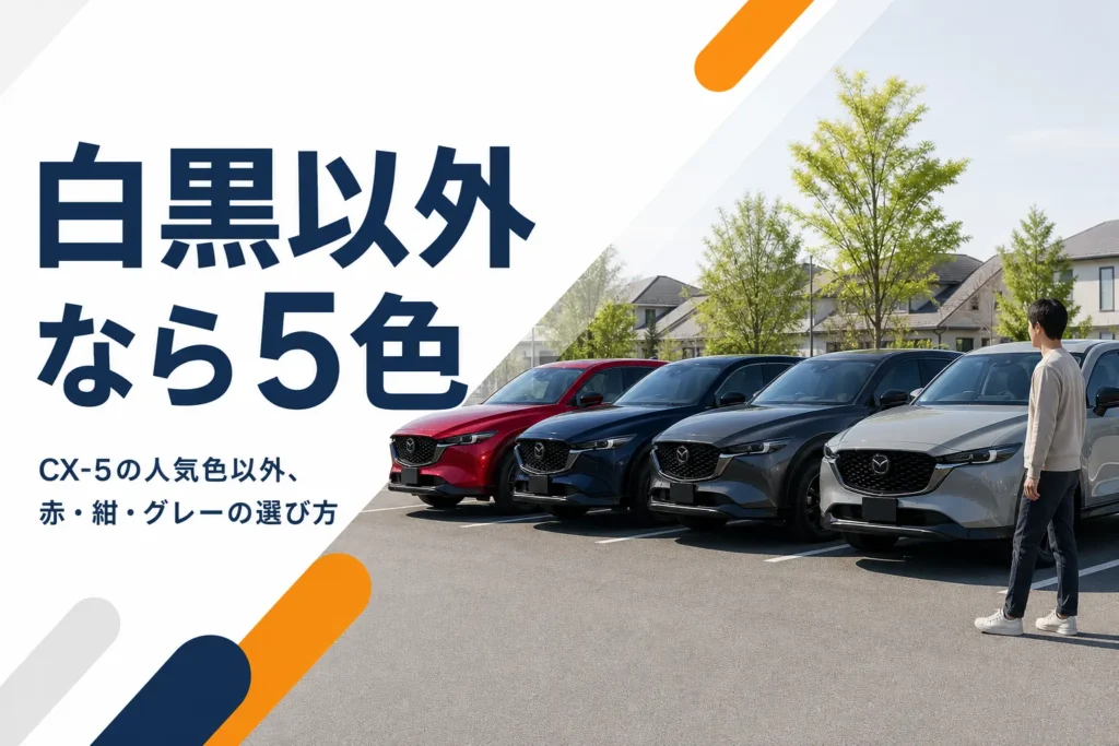 赤や紺、グレーのCX-5が並ぶイメージ