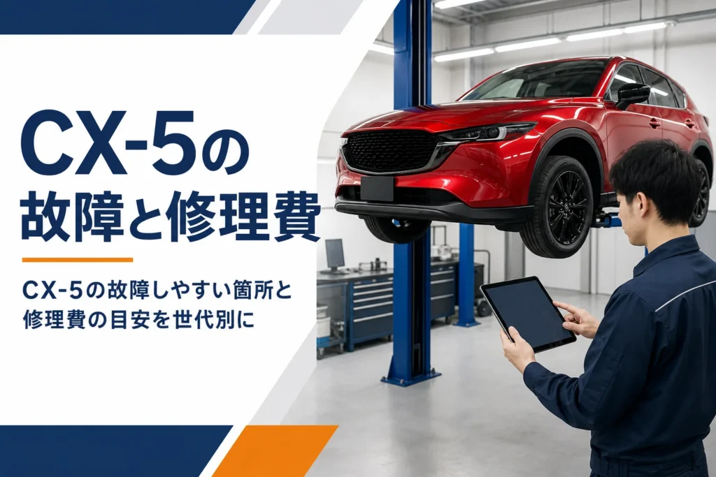 整備工場で点検を受けるミドルサイズSUVのイメージのアイキャッチ