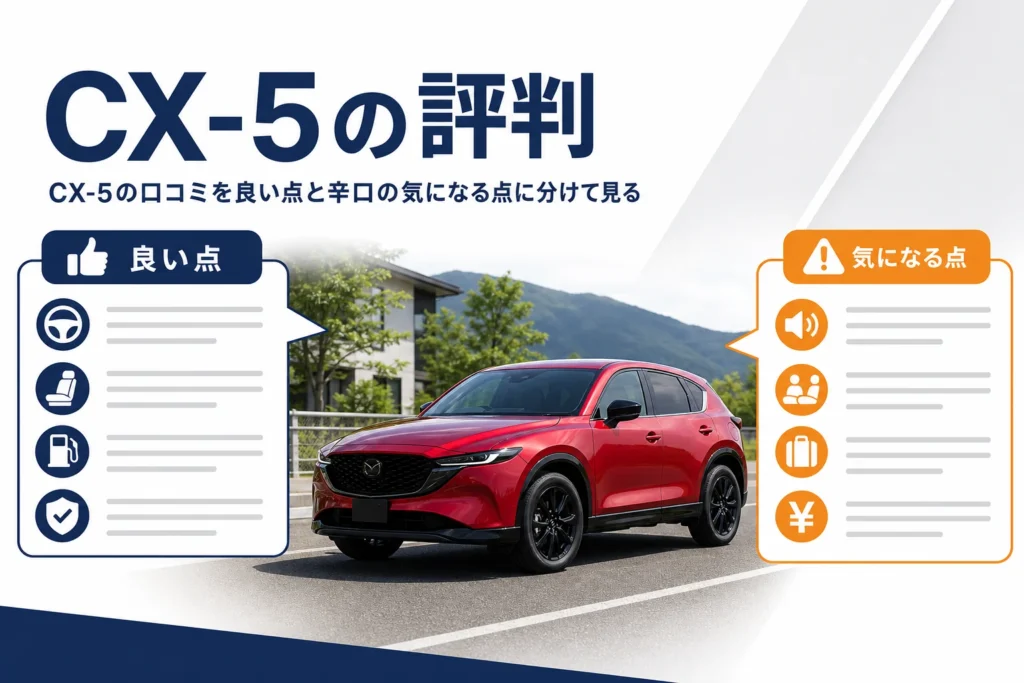 CX-5の口コミと評判を良い点と気になる点に分けて解説する記事のアイキャッチ