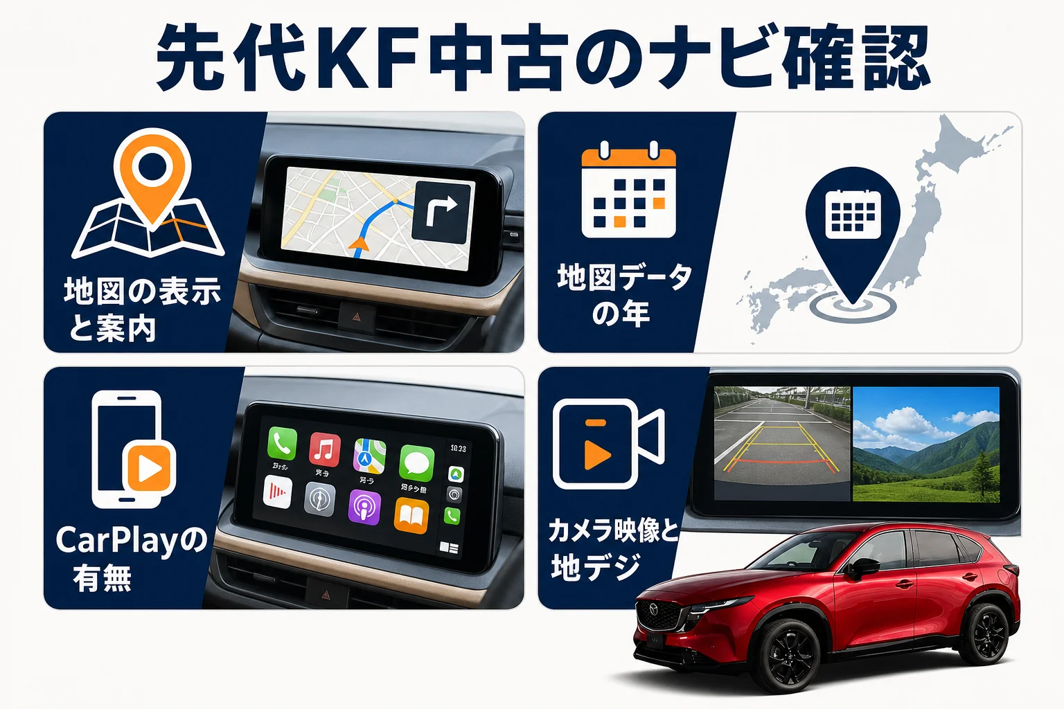 先代KF型CX-5の中古車でナビを確かめるポイントの図解