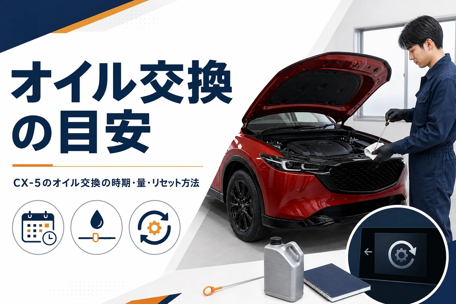 CX-5のオイル交換の時期とリセット方法を示したアイキャッチ