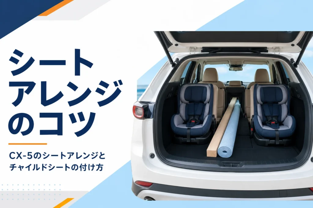 CX-5のシートアレンジとチャイルドシートの付け方を解説するアイキャッチ