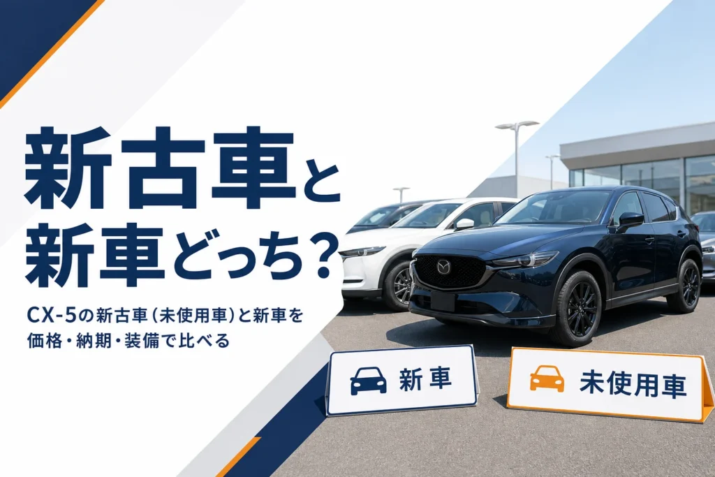 CX-5の新古車と新車のどちらが得かを解説する記事のアイキャッチ