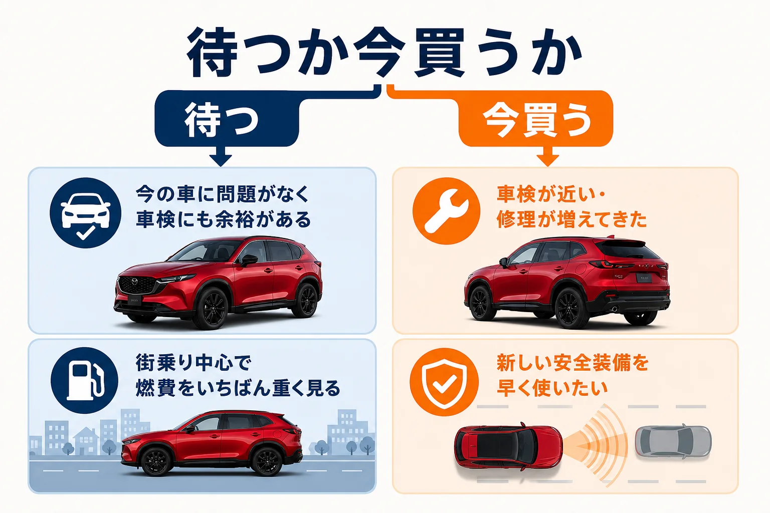 CX-5のストロングハイブリッドを待つか今買うかの判断を示した図解
