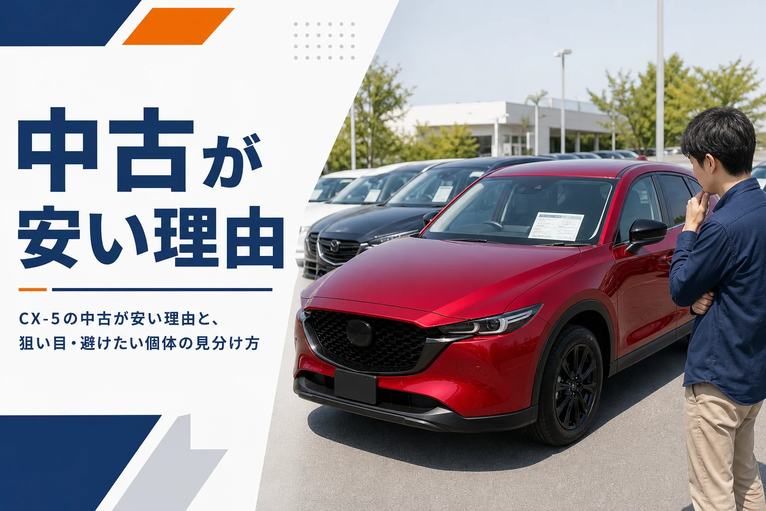 中古車店の展示場に並ぶSUVと値札